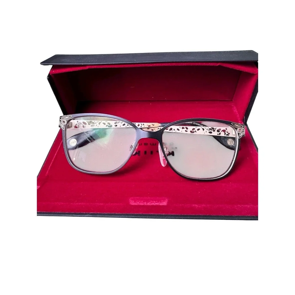 Kliik Denmark Women's Eyeglass‎ Frames Cat Eye Black/Gold Cutout Design W/ Case